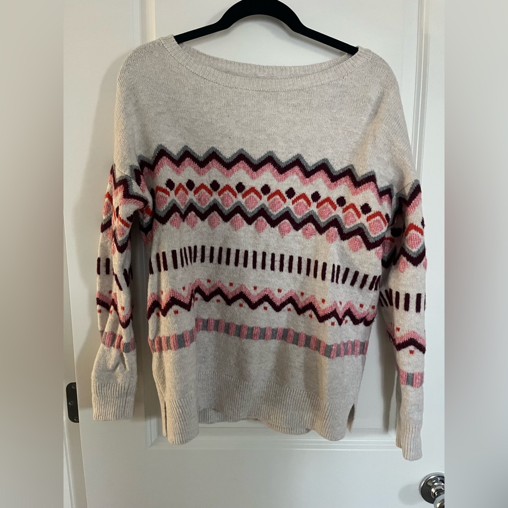 LOFT Women's Geometric Sweater - Pink, Cream, and Red